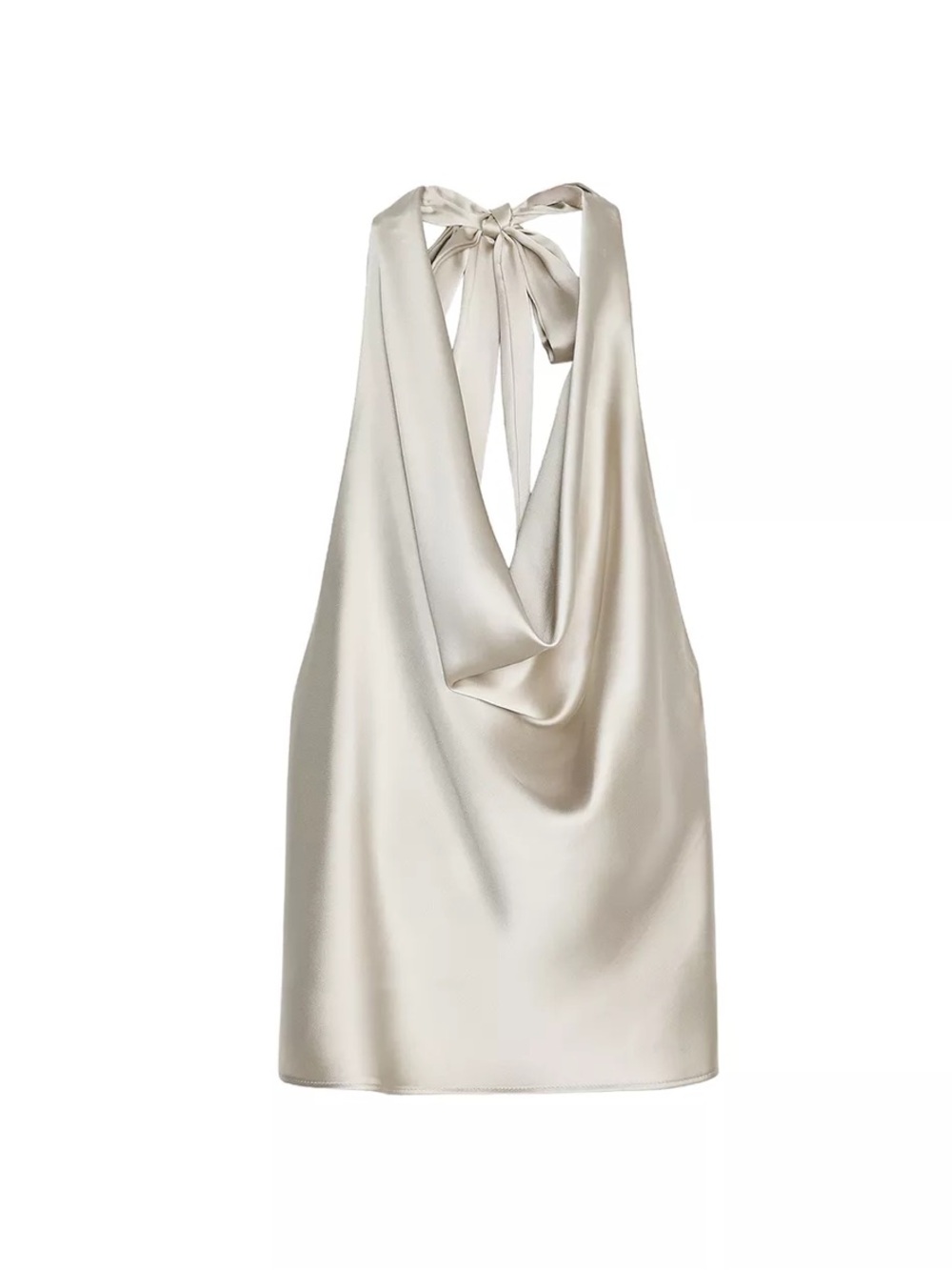 Zara Champagne Satin Backless Halter Mini Dress